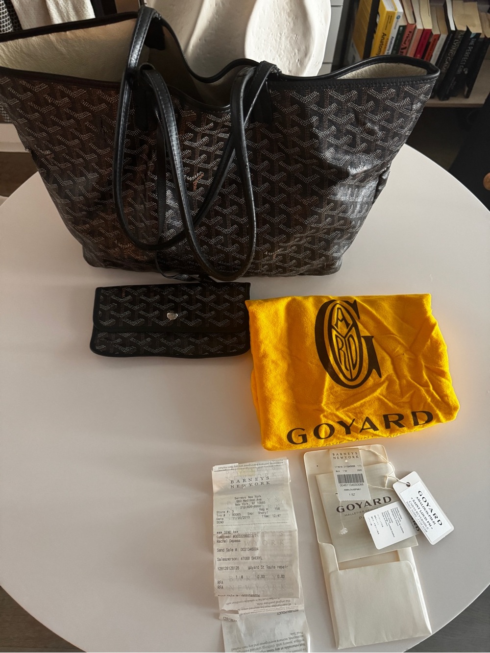 Goyard Black Chevron St. Louis Tote with Matching Pouch